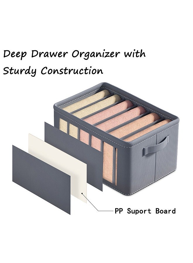 Neostyle 2pcs Jeans Wardrobe Clothes Organizer,7 Grids Closet Organizers and Storage Baskets, Washable Foldable Closet Drawer Storage Box (Grey) - Image 4