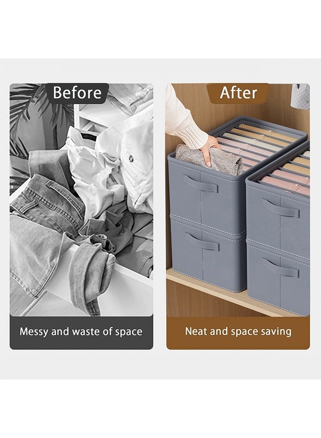 Neostyle 2pcs Jeans Wardrobe Clothes Organizer,7 Grids Closet Organizers and Storage Baskets, Washable Foldable Closet Drawer Storage Box (Grey) - Image 2