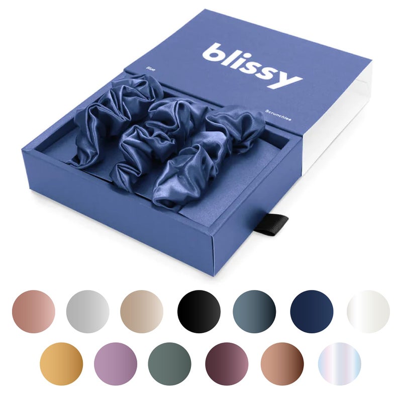 Blissy Silk Scrunchies 3 Pack 100 Pure Mulberry Silk 22 Momme 6A HighGrade Fibers Scrunchie for Straight Curly Hair Preventing Breakage Tangling Creasing Blue Skinny - Image 2