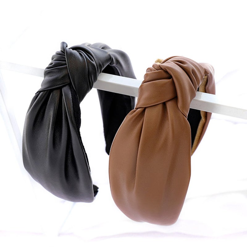 2pcs Hair Hoops Leather Knot Hairbands Practical Spa Makeup Hairbands - Image 3