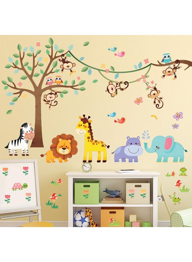 DECOWALL SG-2113 Jungle Animal Tree Wall Decals Cartoon Elephant Monkey Giraffe Lion Forest Stickers for Kids Baby Nursery Bedroom Playroom Living Room Decor DIY Art - Image 2