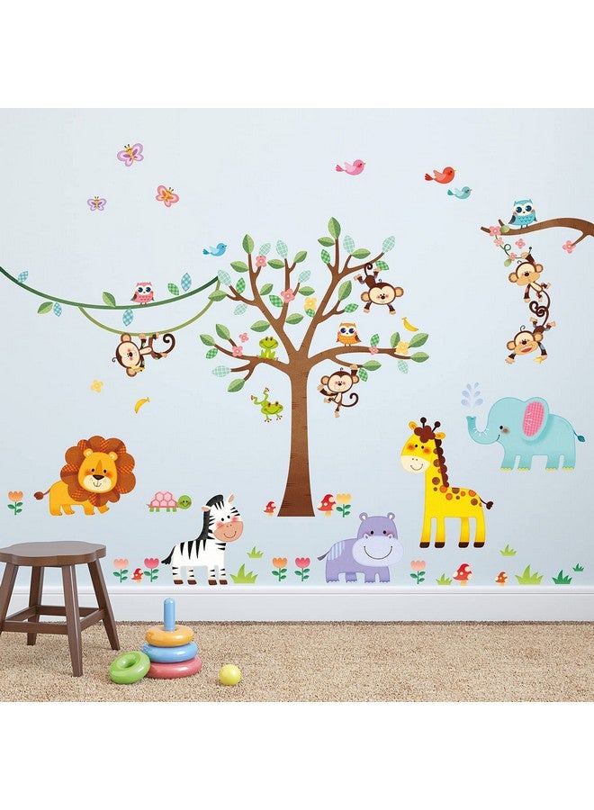 DECOWALL SG-2113 Jungle Animal Tree Wall Decals Cartoon Elephant Monkey Giraffe Lion Forest Stickers for Kids Baby Nursery Bedroom Playroom Living Room Decor DIY Art - Image 4
