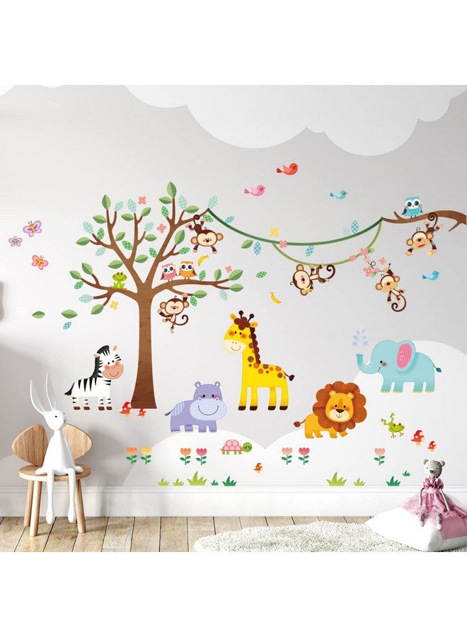 DECOWALL SG-2113 Jungle Animal Tree Wall Decals Cartoon Elephant Monkey Giraffe Lion Forest Stickers for Kids Baby Nursery Bedroom Playroom Living Room Decor DIY Art - Image 3