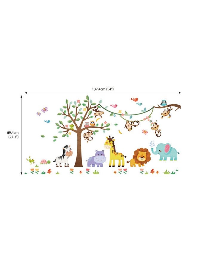 DECOWALL SG-2113 Jungle Animal Tree Wall Decals Cartoon Elephant Monkey Giraffe Lion Forest Stickers for Kids Baby Nursery Bedroom Playroom Living Room Decor DIY Art - Image 5