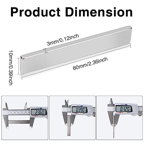 MIKEDE Strong Neodymium Magnets Rectangular Magnetic Small Powerful Rare Earth Magnet for Crafts Refrigerator Office Classroom Kitchen 60x10x3 mm Silver 30 Pack - Image 2