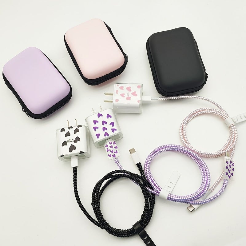 6 Pcs Pink Heart Light Pink EVA Storage Box for Data Cable Protective Case Shockproof Drop Proof Multi Color - Image 4