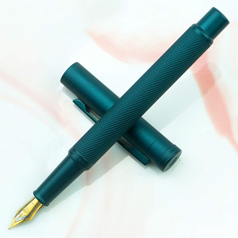 Asvine Dark Green Forest Fountain Pen Extra Fine Nib Classic Design with Converter and Metal Pen Case Set - Image 3