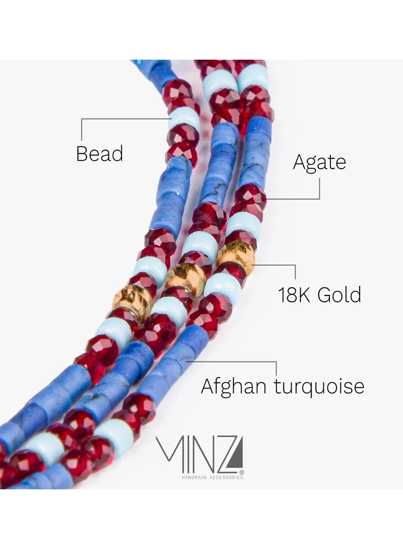 Minza  Minza “Kada” Women’s Gold Bracelet, Pure 18K Gold Beads, Agate & Afghan Turquoise Stones, Handmade Adjustable Cord Bracelet, Jewelry for Casual & Special Occasion. for Women | Best Price UAE