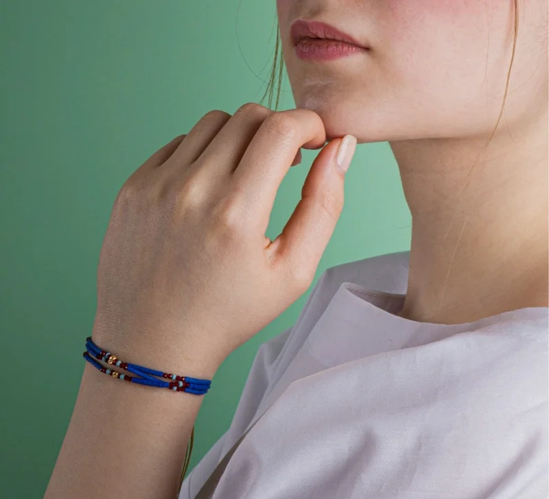 Minza  Minza “Kada” Women’s Gold Bracelet, Pure 18K Gold Beads, Agate & Afghan Turquoise Stones, Handmade Adjustable Cord Bracelet, Jewelry for Casual & Special Occasion. for Women | Best Price UAE