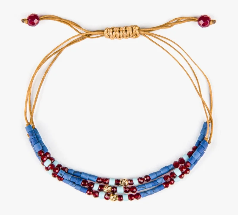 Minza  Minza “Kada” Women’s Gold Bracelet, Pure 18K Gold Beads, Agate & Afghan Turquoise Stones, Handmade Adjustable Cord Bracelet, Jewelry for Casual & Special Occasion. for Women | Best Price UAE