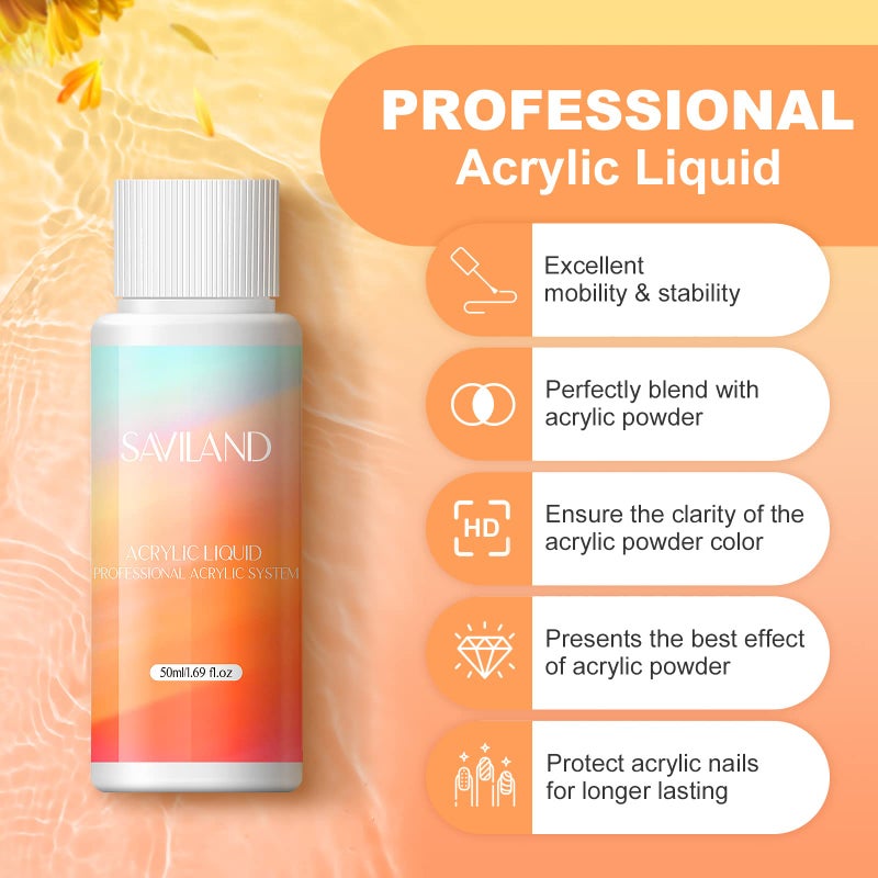 SAVILAND Acrylic Nail Kit - Drill & Acid-free Primer, Clear White Pink Nudes Powder & Liquid Set, Brushes, DIY Nail Extension Gifts for Beginners" - Image 5