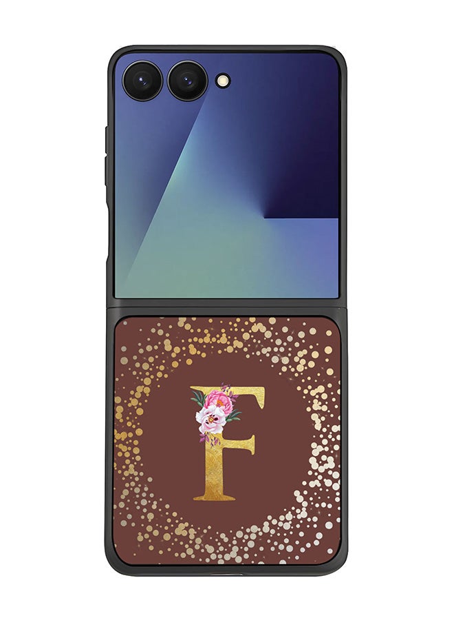 Stylizedd For Samsung Galaxy Z Flip7 Case,Slim fit Camera Protection, Shockproof Thin Phone cover  - Custom Monogram Floral - F  (Brown )