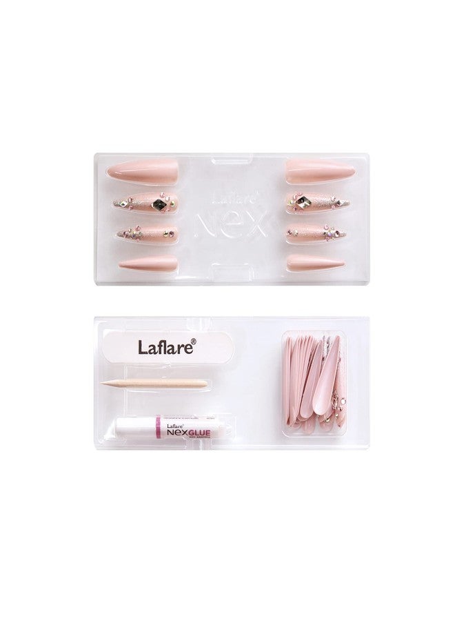 Laflare NEX 3D NAIL, Handcrafted LONG, XLONG Length Acrylic Fake Press On Nails with Nail Glue, Manicure Stick, Mini File (XLong, Stiletto, Sugar Pink) - Image 3