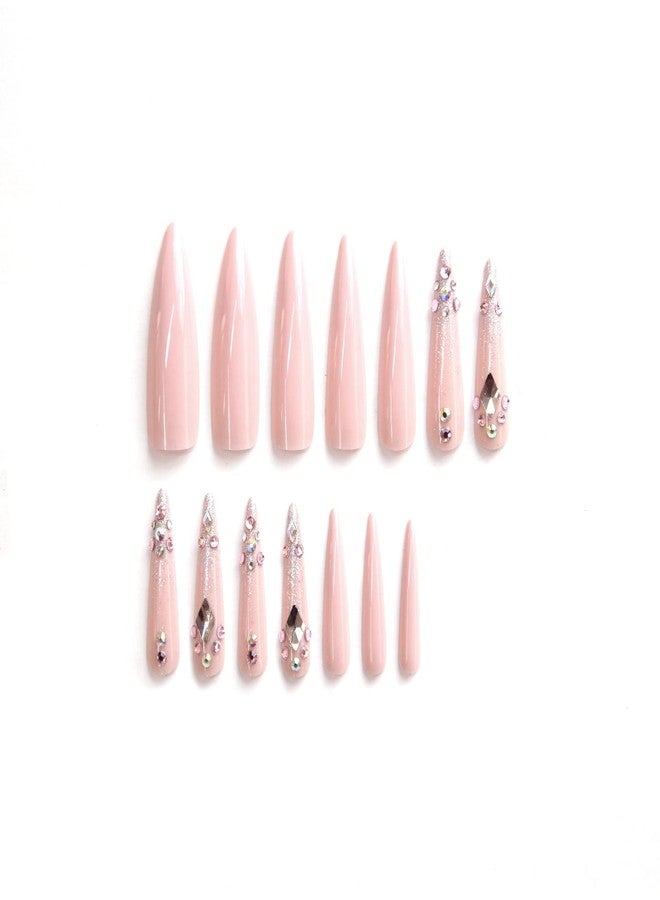 Laflare NEX 3D NAIL, Handcrafted LONG, XLONG Length Acrylic Fake Press On Nails with Nail Glue, Manicure Stick, Mini File (XLong, Stiletto, Sugar Pink) - Image 2