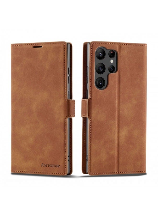 For Samsung A55 Mobile Phone Case A82 5G Wallet Skin Feeling A02S(164)/M02S Flip Leather Case A53 5G-Color:Brown-Exterior Dimension:A32 4G  - Image 1
