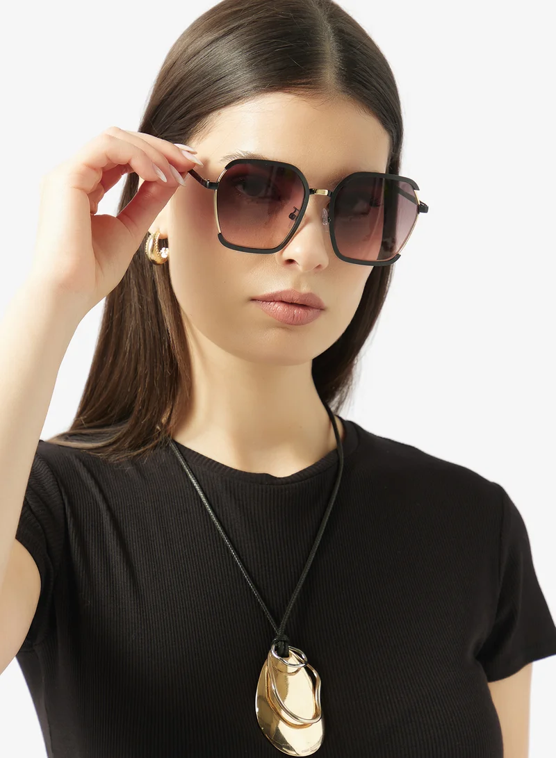 ELLA Black/Pink Oversized Geometric Polarized Sunglasses for Women | Best Price UAE