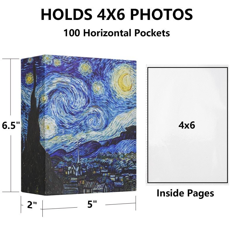 Hiwhy Hiwhy Photo Album 4x6 with 100 Pockets  Small Picture Album with Premium Leather Album Cover  Slip-in Mini Picture Book for Family Wedding Anniversary Baby Vacation Pictures  Starry Night - Image 2