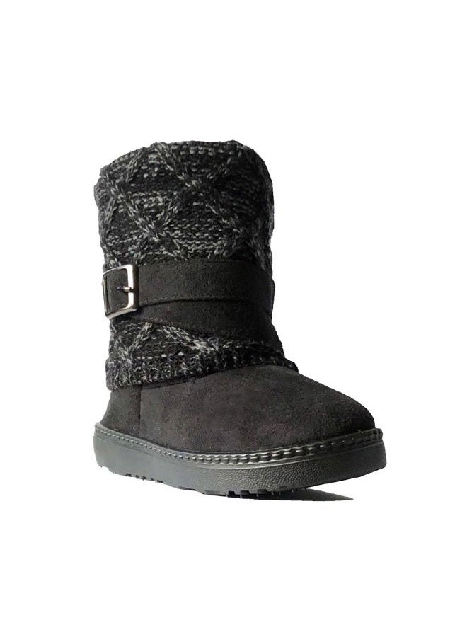 REDVOLUTION Kids Boots Toddler Girls Cute 2 Buttons Suede Knitting Shoe, 2018 Black, 12 Little Kid - Image 2