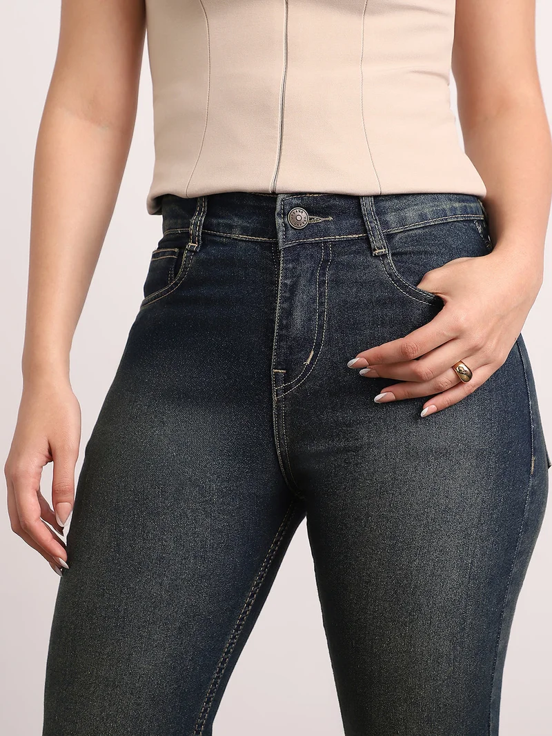 Urbano Fashion  Urbano Fashion Women's Dark Blue Mid Rise Bootcut Washed Jeans Stretchable  | Best Price UAE