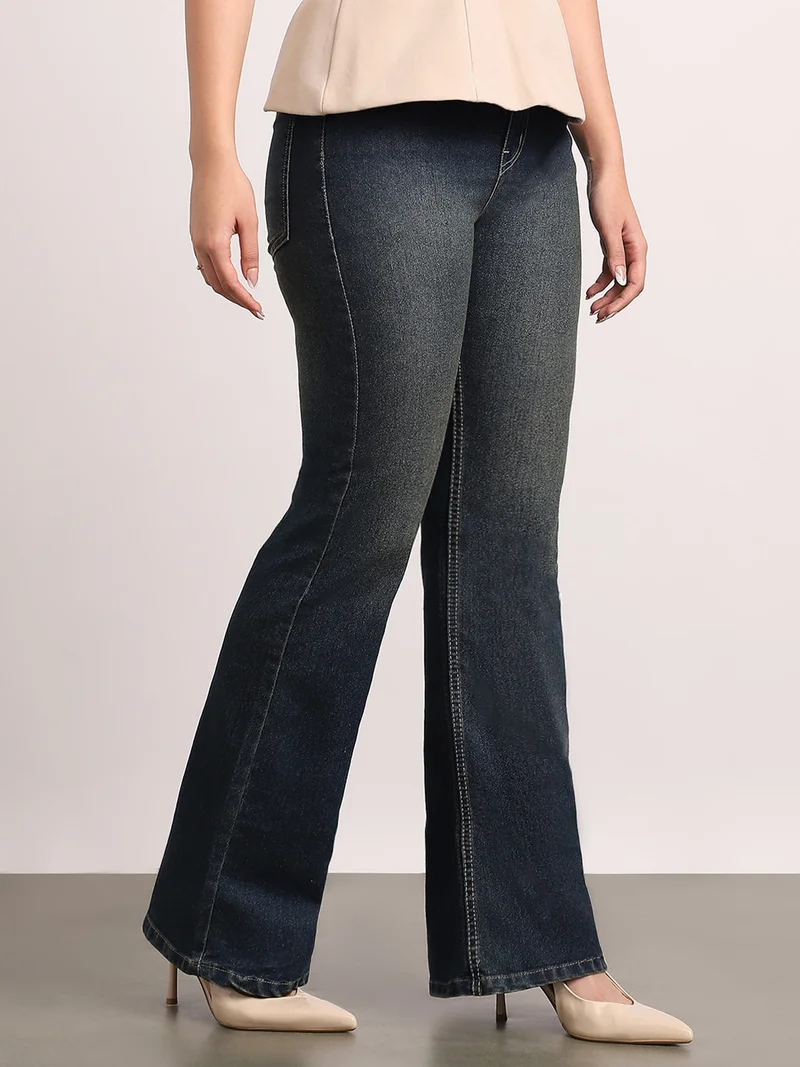 Urbano Fashion  Urbano Fashion Women's Dark Blue Mid Rise Bootcut Washed Jeans Stretchable  | Best Price UAE
