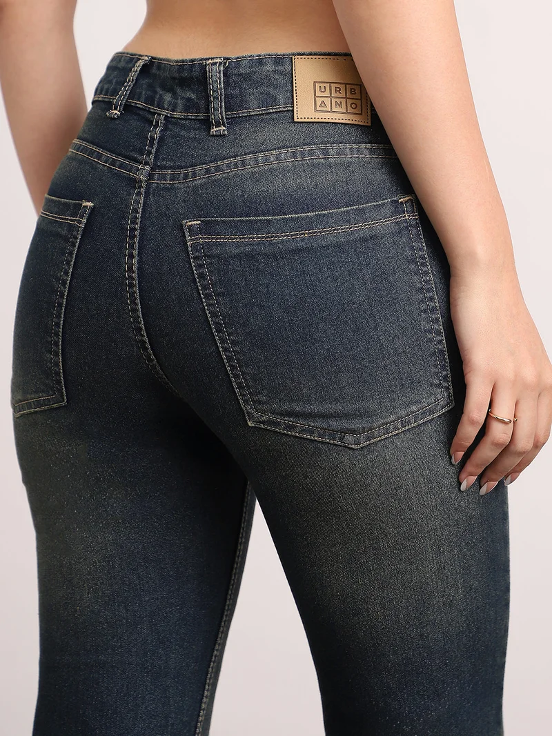 Urbano Fashion  Urbano Fashion Women's Dark Blue Mid Rise Bootcut Washed Jeans Stretchable  | Best Price UAE