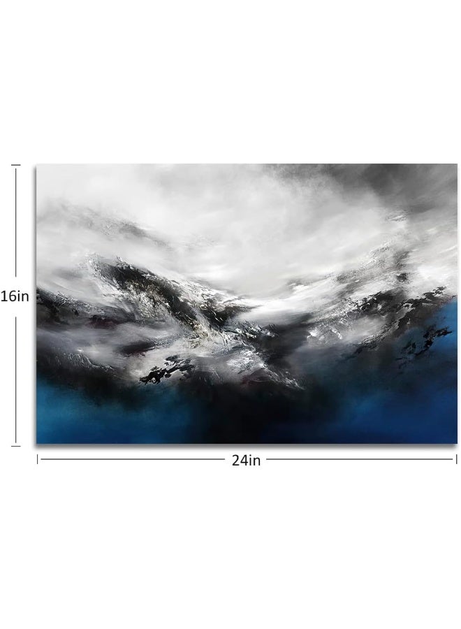 gaosoul Large Abstract Canvas Wall Art Modern Graffiti Art Paintings Blue and Grey Paint a Storm Scene on White Background Framed Artwork Pictures for Living Room Bedroom Wall Decor 24x16in - Image 2