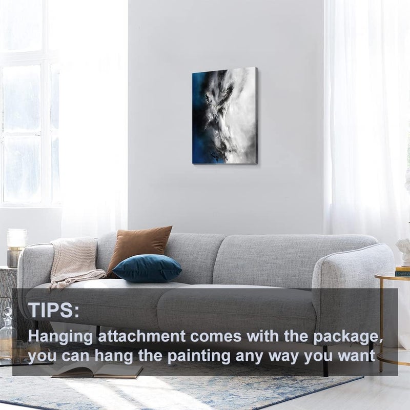 gaosoul Large Abstract Canvas Wall Art Modern Graffiti Art Paintings Blue and Grey Paint a Storm Scene on White Background Framed Artwork Pictures for Living Room Bedroom Wall Decor 24x16in - Image 5