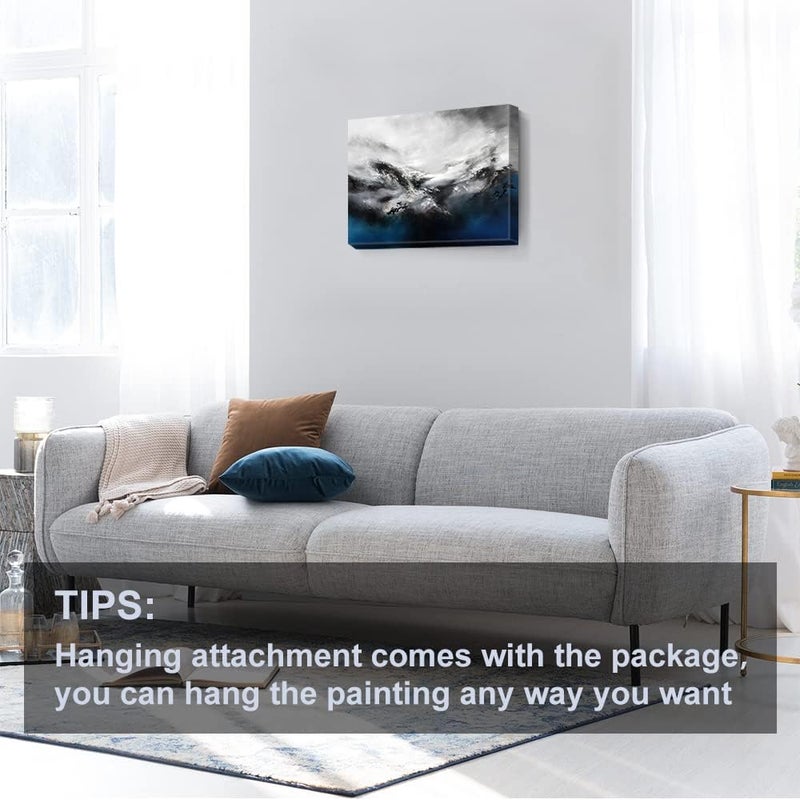 gaosoul Large Abstract Canvas Wall Art Modern Graffiti Art Paintings Blue and Grey Paint a Storm Scene on White Background Framed Artwork Pictures for Living Room Bedroom Wall Decor 24x16in - Image 4