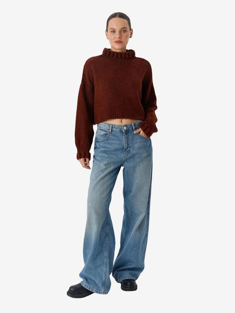 MixRay Mixray Thick Turtleneck Textured Crop Sweater