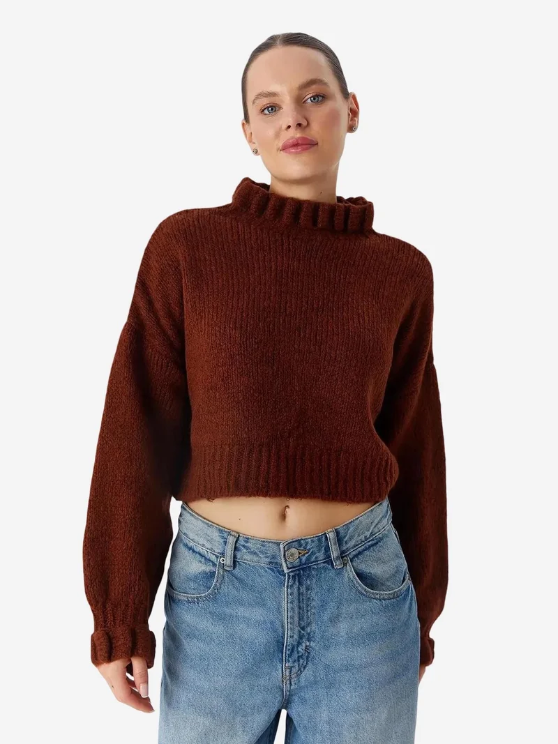 MixRay Mixray Thick Turtleneck Textured Crop Sweater