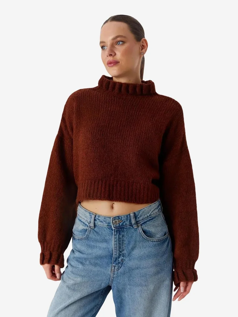 MixRay Mixray Thick Turtleneck Textured Crop Sweater