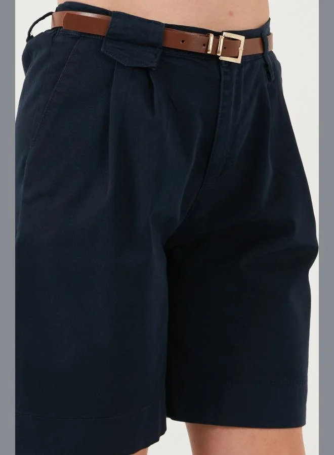 Lela  Lela Cotton Loose Fit Pleated Belted Bermuda Shorts Women's Shorts 668YP5439 for Women | Best Price UAE