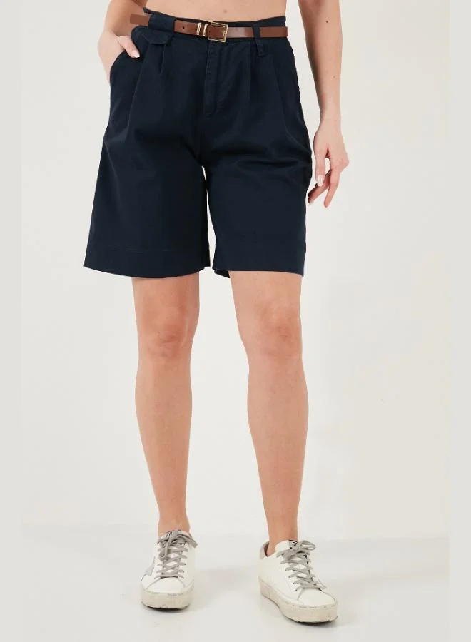 Lela  Lela Cotton Loose Fit Pleated Belted Bermuda Shorts Women's Shorts 668YP5439 for Women | Best Price UAE