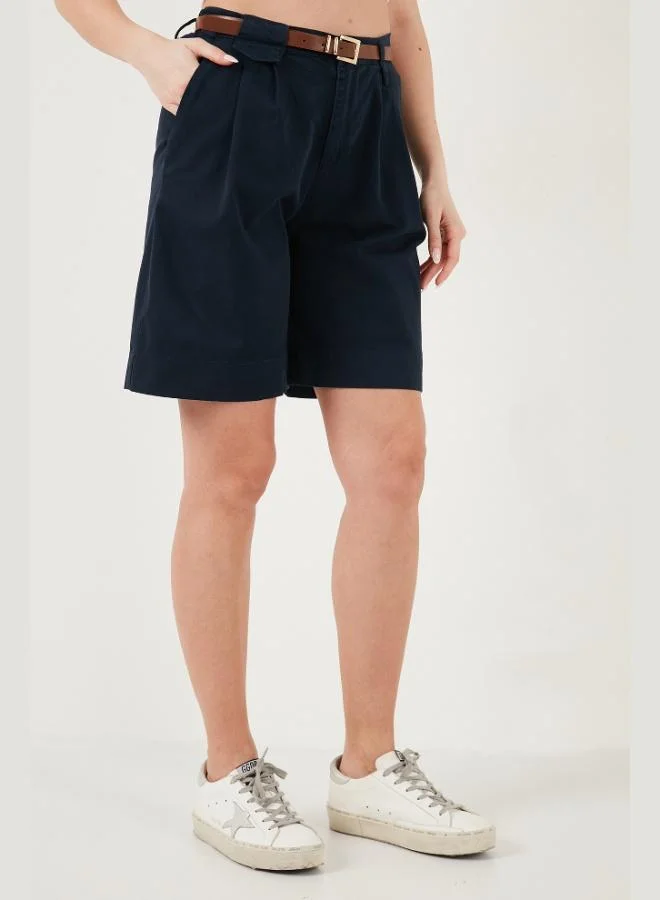 Lela  Lela Cotton Loose Fit Pleated Belted Bermuda Shorts Women's Shorts 668YP5439 for Women | Best Price UAE