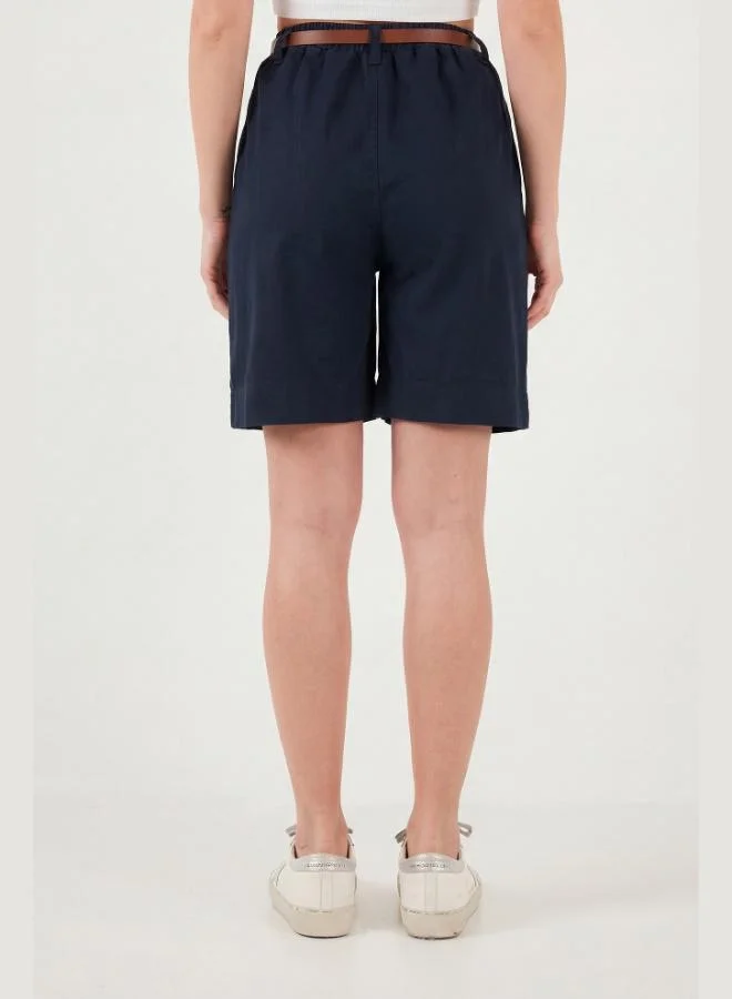 Lela  Lela Cotton Loose Fit Pleated Belted Bermuda Shorts Women's Shorts 668YP5439 for Women | Best Price UAE