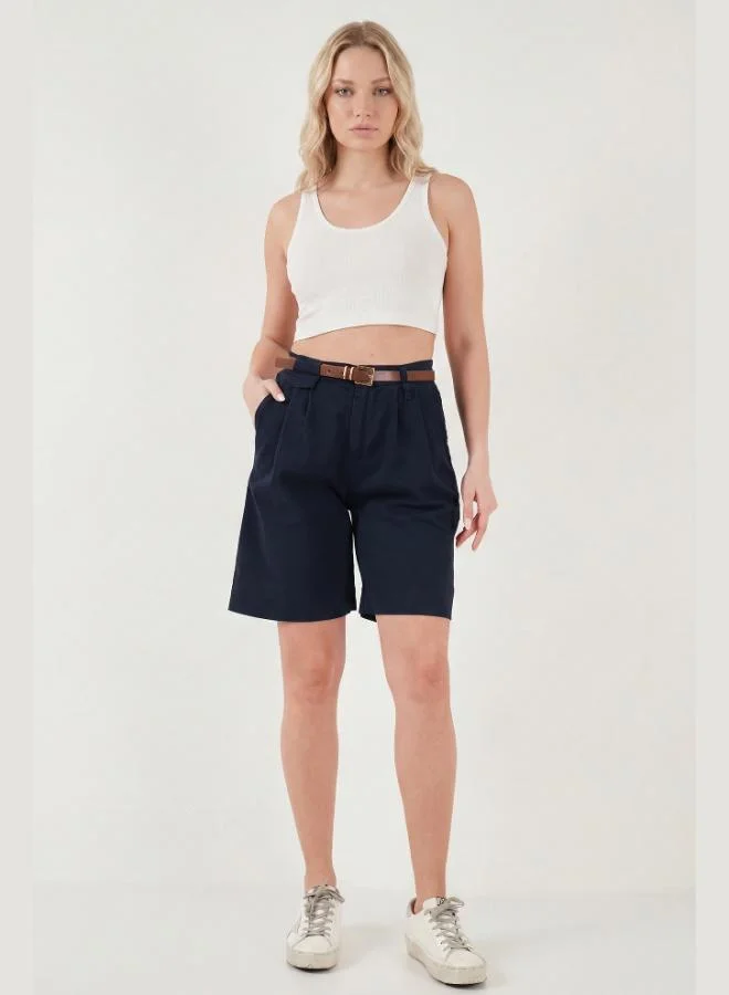Lela  Lela Cotton Loose Fit Pleated Belted Bermuda Shorts Women's Shorts 668YP5439 for Women | Best Price UAE
