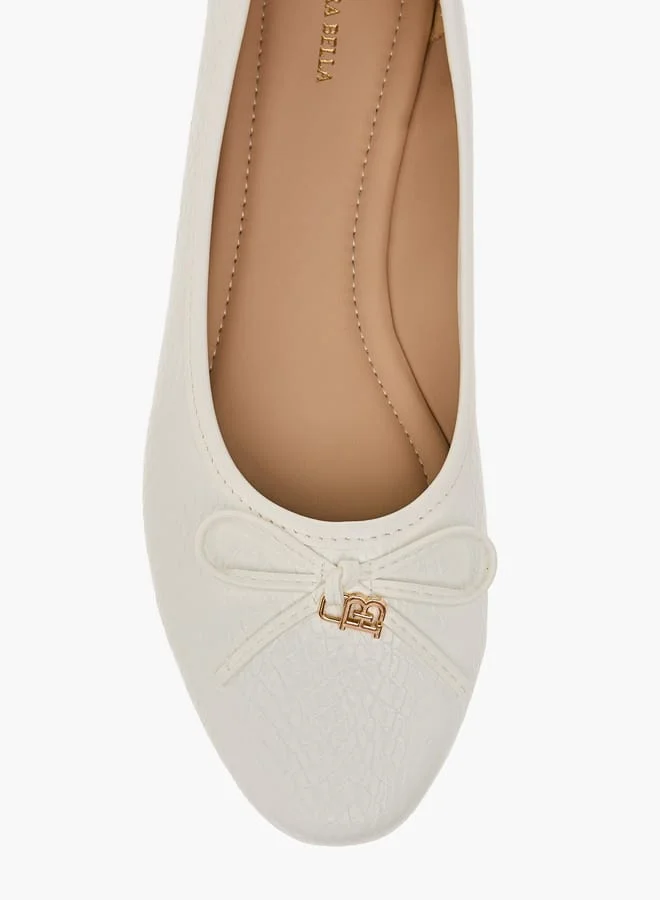 Flora Bella By Shoexpress Women Textured Slip-On Ballerina Shoes with Bow Detail