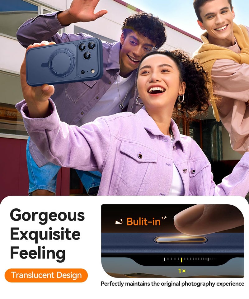 كانشن حافظة CANSHN مغناطيسية لهاتف iPhone 17 Pro Max (6.9 بوصة) مع حامل يدور 360 درجة [التحكم في الكاميرا]، ترقية [حماية كاملة للكاميرا] غطاء هاتف شفاف غير لامع، أزرق داكن - Image 5