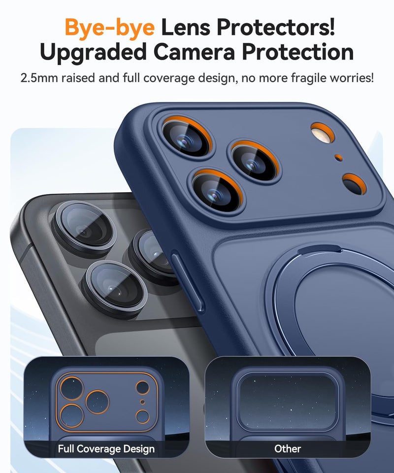 كانشن حافظة CANSHN مغناطيسية لهاتف iPhone 17 Pro Max (6.9 بوصة) مع حامل يدور 360 درجة [التحكم في الكاميرا]، ترقية [حماية كاملة للكاميرا] غطاء هاتف شفاف غير لامع، أزرق داكن - Image 4