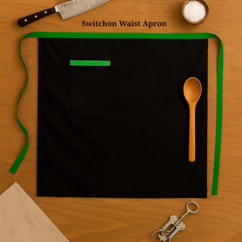 Switchon Polyester Waist Multipurpose Free Size unisex Apron - Proudly Made in India (Black Green) - Image 3