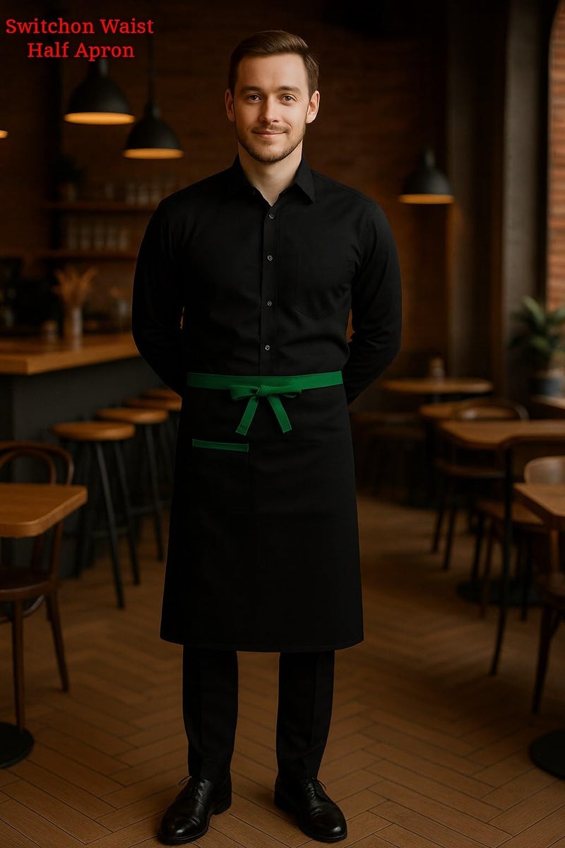 Switchon Polyester Waist Multipurpose Free Size unisex Apron - Proudly Made in India (Black Green) - Image 4