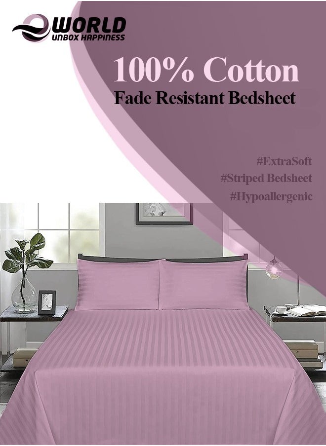 Eworld 3 Piece Luxury Pink Striped Bed Sheet Set with 1 Flat Sheet and 2 Pillowcases for Hotel and Home Crafted from Ultra Soft and Breathable Cotton for Year-Round Comfort, (Single/Double)  - Image 3