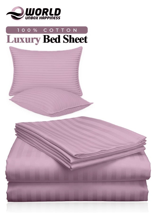 Eworld 3 Piece Luxury Pink Striped Bed Sheet Set with 1 Flat Sheet and 2 Pillowcases for Hotel and Home Crafted from Ultra Soft and Breathable Cotton for Year-Round Comfort, (Single/Double)  - Image 1