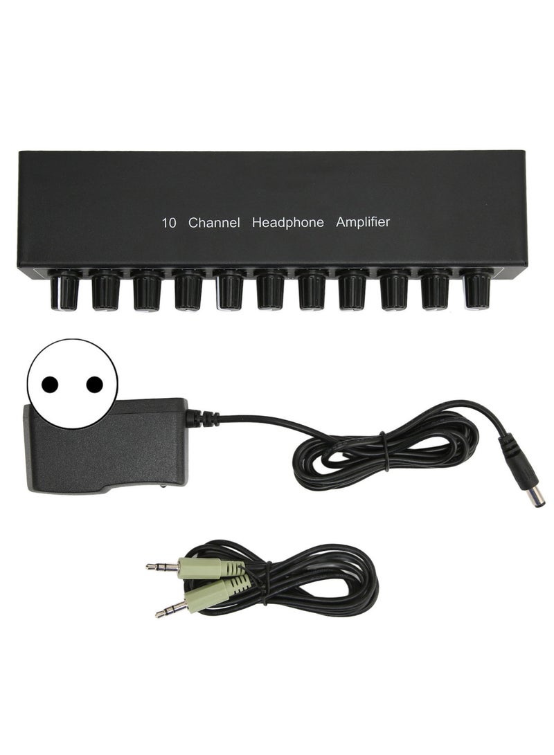 Headphone Amplifier Aux Mini Jack 3.5mm Input 1 in 10 Out Channel Stereo Sound Amplifier Adapter Distributor 100‑240V EU Plug  - Image 1