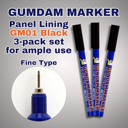 Someie GSI Creos Gundam Marker Ultra Fine Type for Panel Lining GM01 Black 3-pack & Sticky Note Set - Image 2