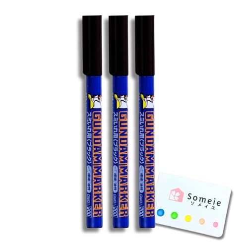 Someie GSI Creos Gundam Marker Ultra Fine Type for Panel Lining GM01 Black 3-pack & Sticky Note Set - Image 1