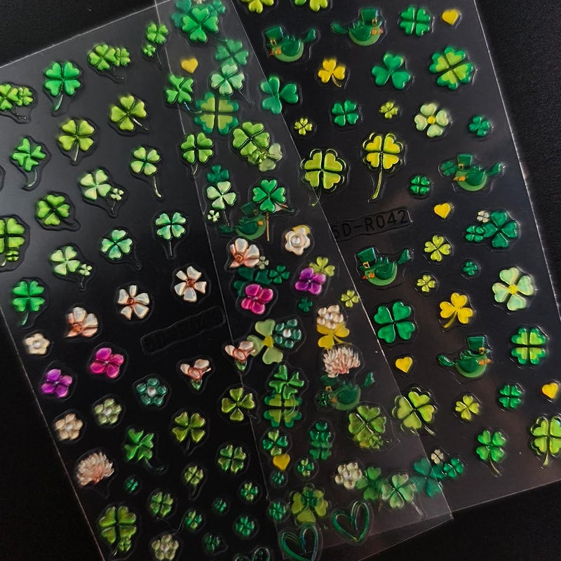 OSTTMA 2 Sheets Green Shamrock Nail Art Stickers 5D Embossed St. Patrick's Day Nails Stickers Self Adhesive Nail Decals Shamrocks Green Nails Design Supplies for Women St. Patrick's Day Manicure Decoration - Image 4
