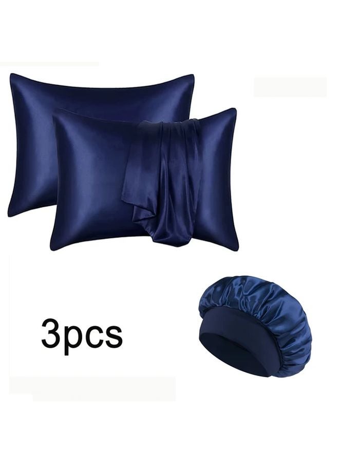 Light Grey Satin Sleep Set 3pcs Silky Pillowcase Hair Bonnet Bedroom Accessories - Image 4