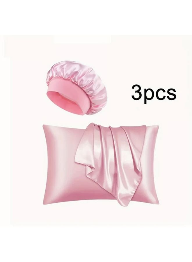 Light Grey Satin Sleep Set 3pcs Silky Pillowcase Hair Bonnet Bedroom Accessories - Image 5