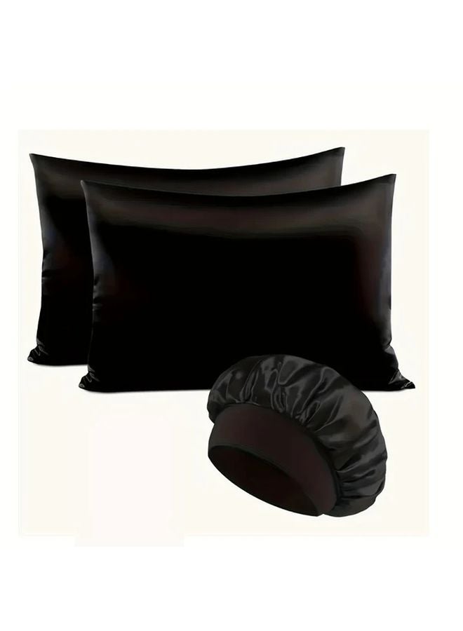 Light Grey Satin Sleep Set 3pcs Silky Pillowcase Hair Bonnet Bedroom Accessories - Image 2